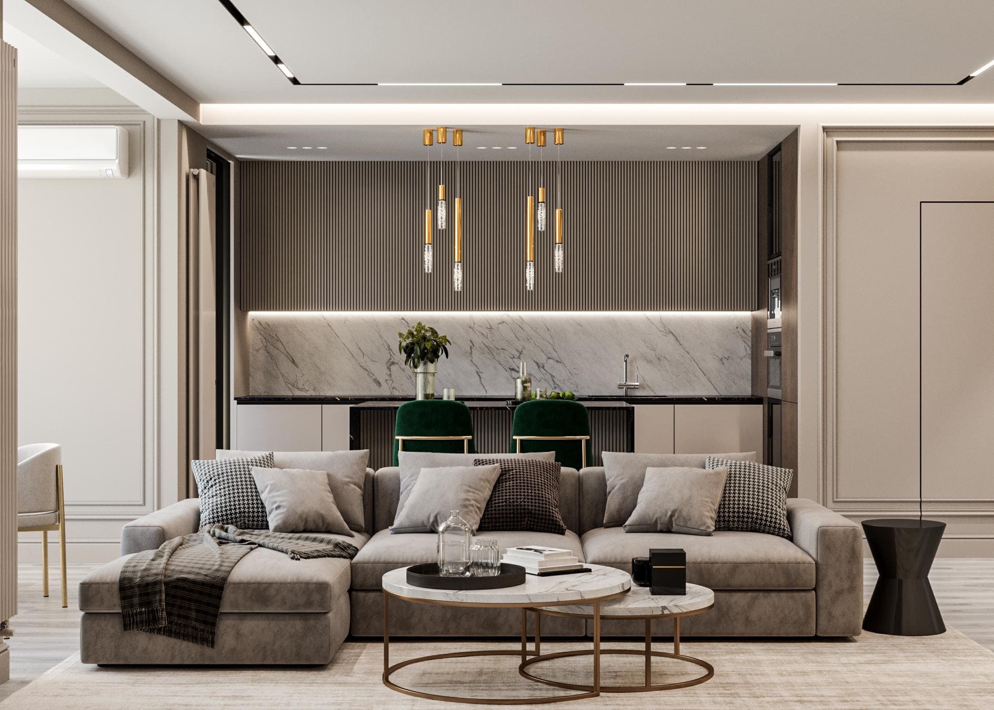 Современная классика в квартире с открытой планировкой